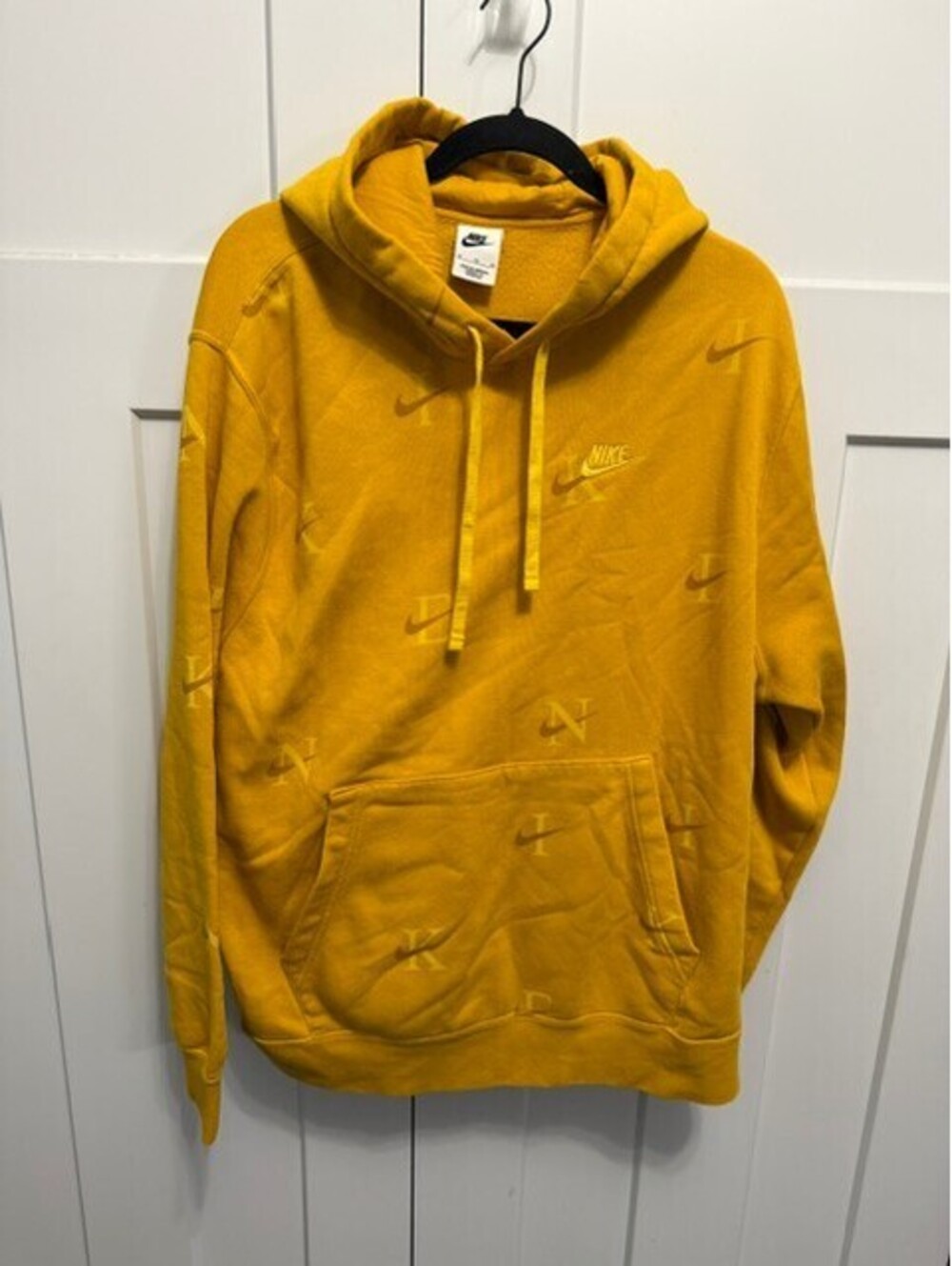 Nike club fleece all over print Men's hoodie mustard yellow size XL